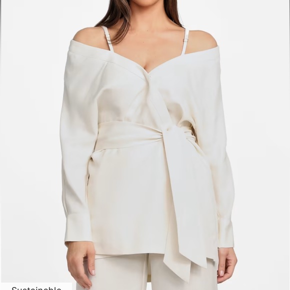 Marciano Off-Shoulder White Linen Blouse - Size M - Picture 4 of 8